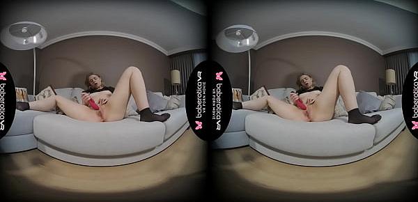  Solo blonde gal, Anastasia is masturbating again, in VR